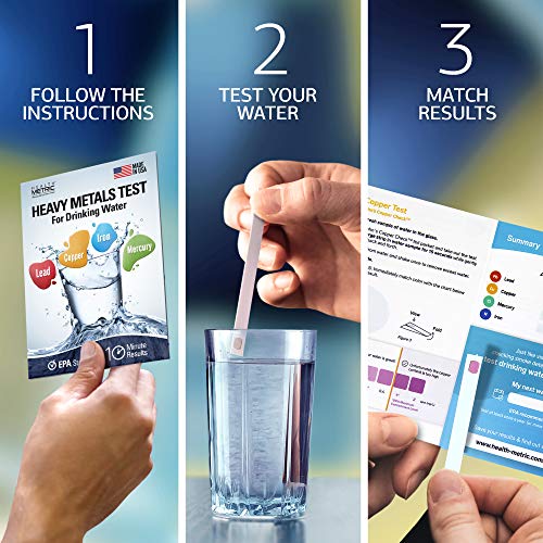 Health Metric Test Kit for Drinking Water - Easy Water Home Test for Lead, Iron, Copper and Mercury - Heavy Metal Test Strips for Well Water