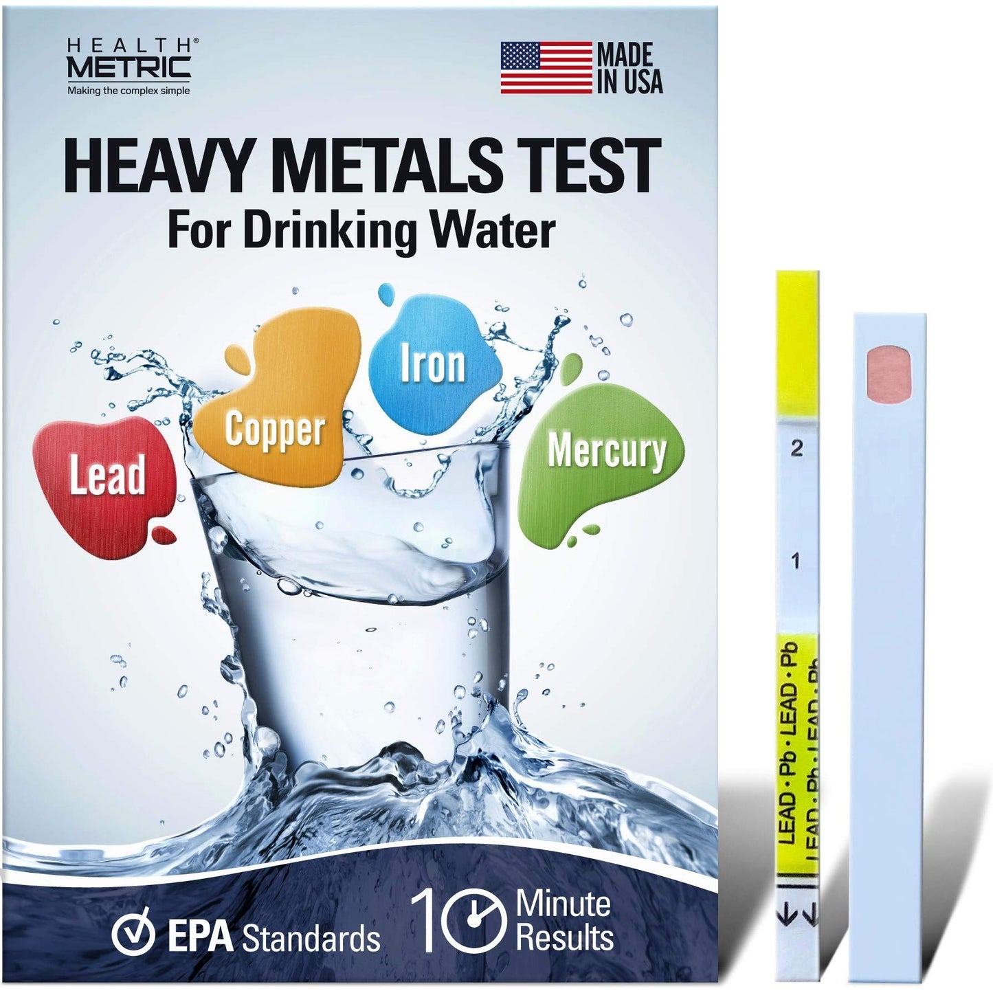 Health Metric Test Kit for Drinking Water - Easy Water Home Test for Lead, Iron, Copper and Mercury - Heavy Metal Test Strips for Well Water