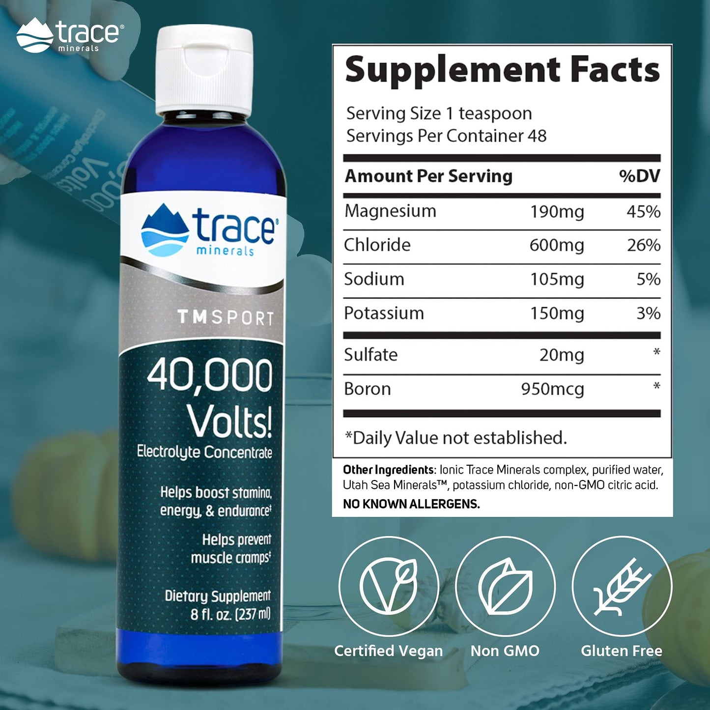 Trace Minerals | 40,000 Volts Liquid Electrolyte Concentrace Drops | Supports Normal Body Hydration and Muscle Function | Ionic Minerals, Magnesium, Potassium | 48 Servings (Pack of 1)